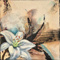 Original painting 'Seeking the Light 3' 2025 by Annikaprana, mixed media acrylic and oil on stretched canvas, 20×20 cm, white lily turning towards light