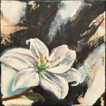 Original painting 'Seeking the Light 8' 2025 by Annikaprana, mixed media acrylic and oil on stretched canvas, 20×20 cm, white lily turning towards light