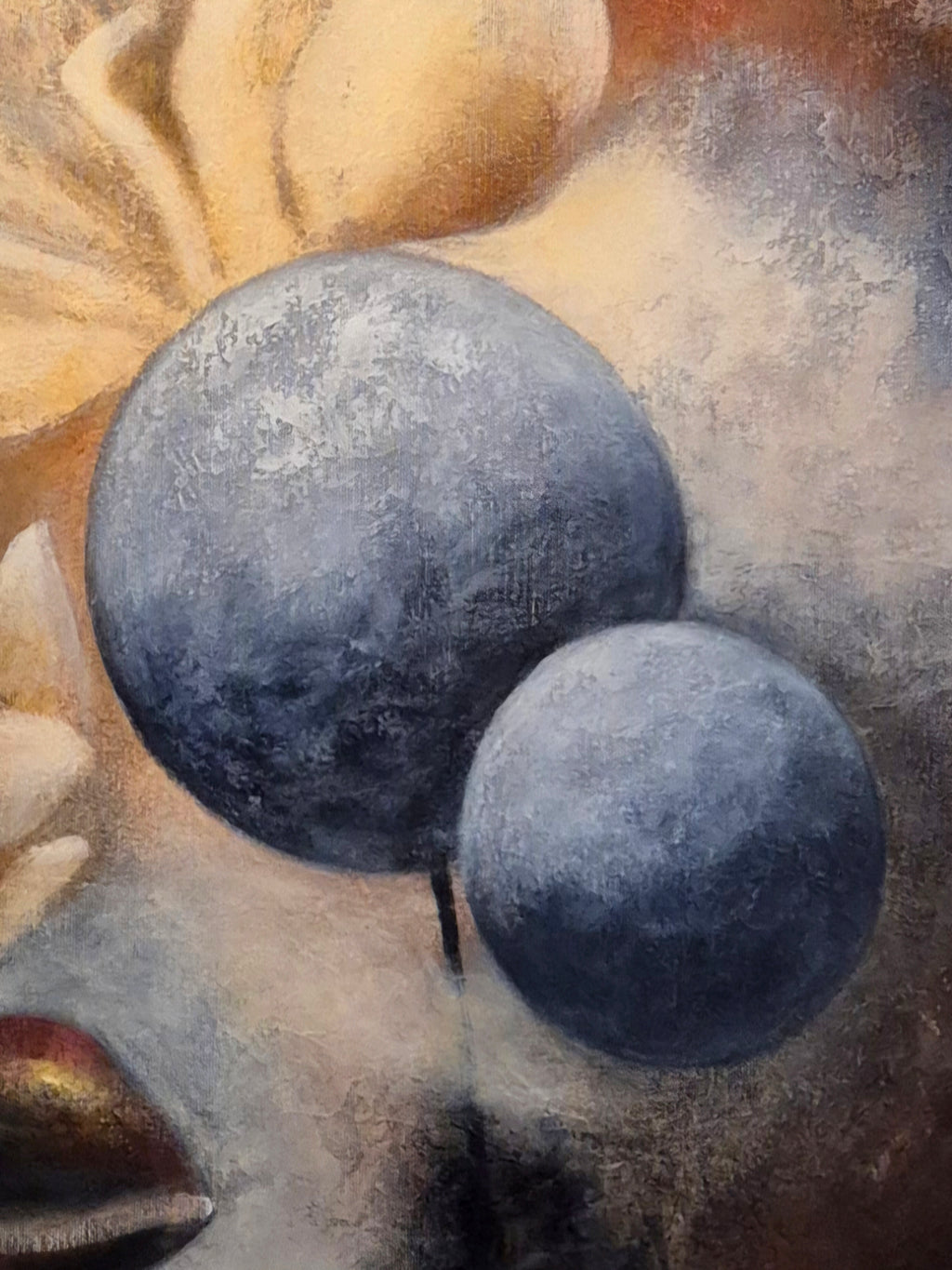 Finding the Light — Fine Art Print by Annikaprana. Detail shot showing soft blue spheres and delicate magnolia petals in a dreamy abstract composition.