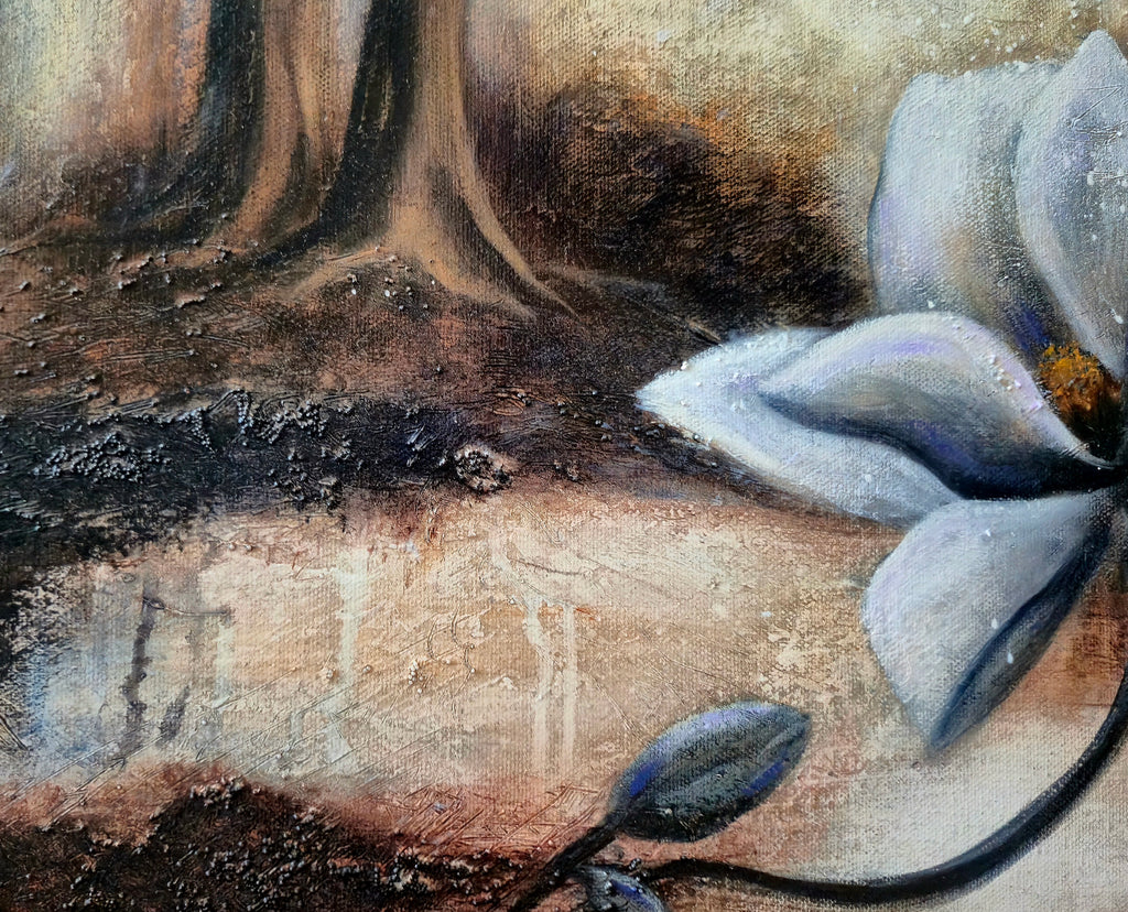 "Detail shot — Sunshine After Rain, oil on canvas by Annikaprana"