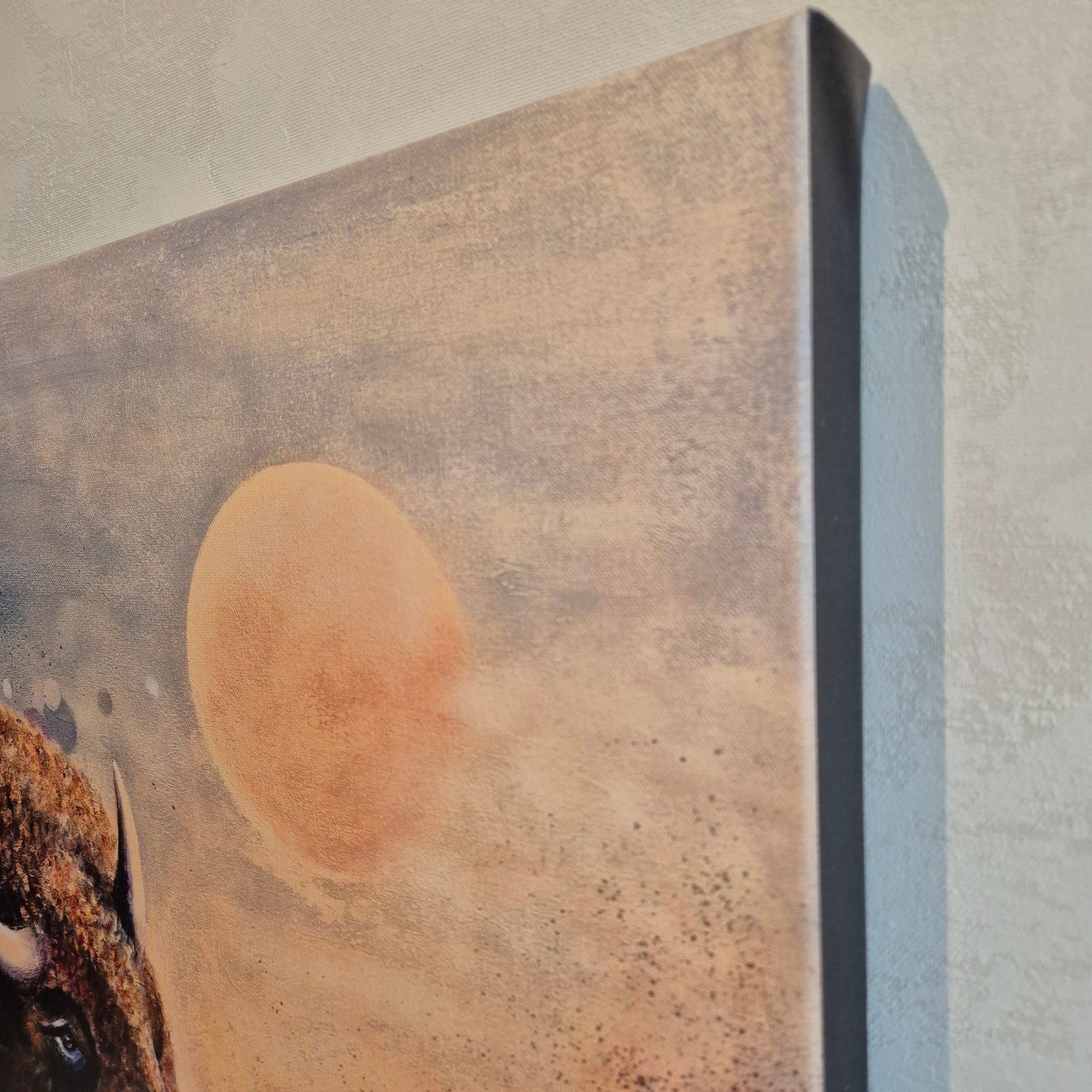 Side view of Moonlight Reflections 2026 canvas print showing gallery-wrapped black edge depth — Annikaprana