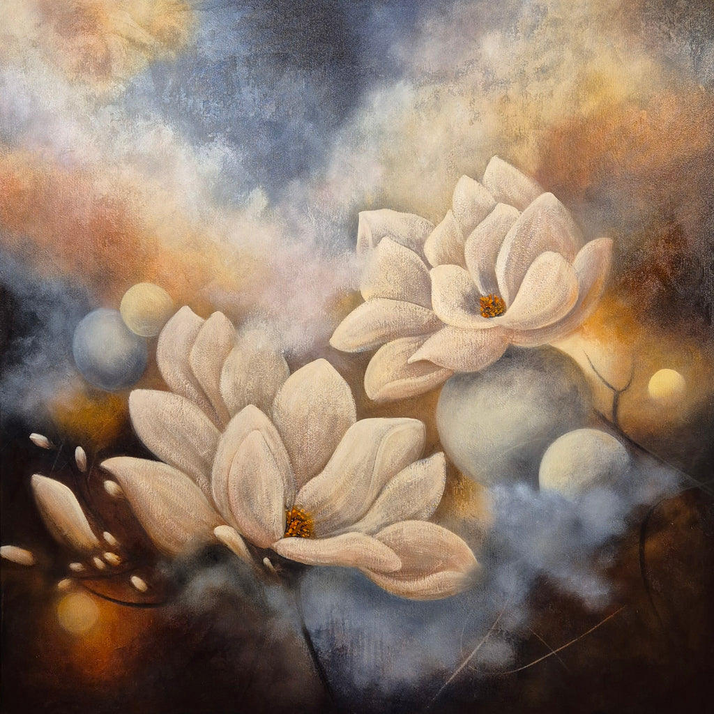 "Flourishing in the Light 2026 — original oil painting 100×100 cm by Swedish artist Annikaprana"