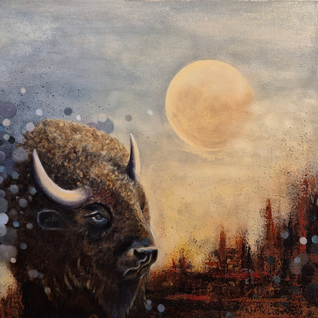 "Moonlight Reflections 2026 — fine art canvas print with black 4 cm border by Swedish artist Annikaprana"