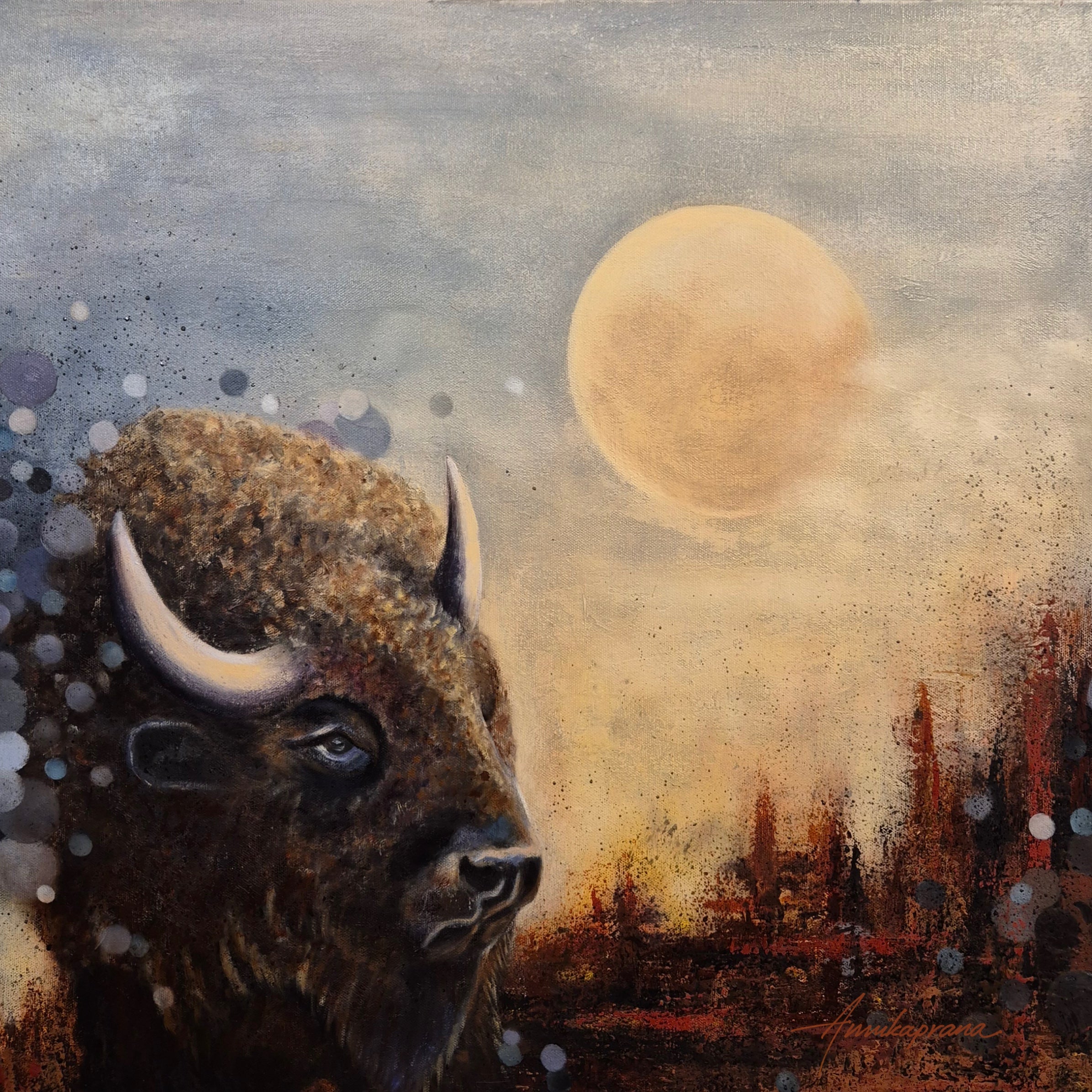 "Moonlight Reflections 2026 — fine art canvas print with black 4 cm border by Swedish artist Annikaprana"
