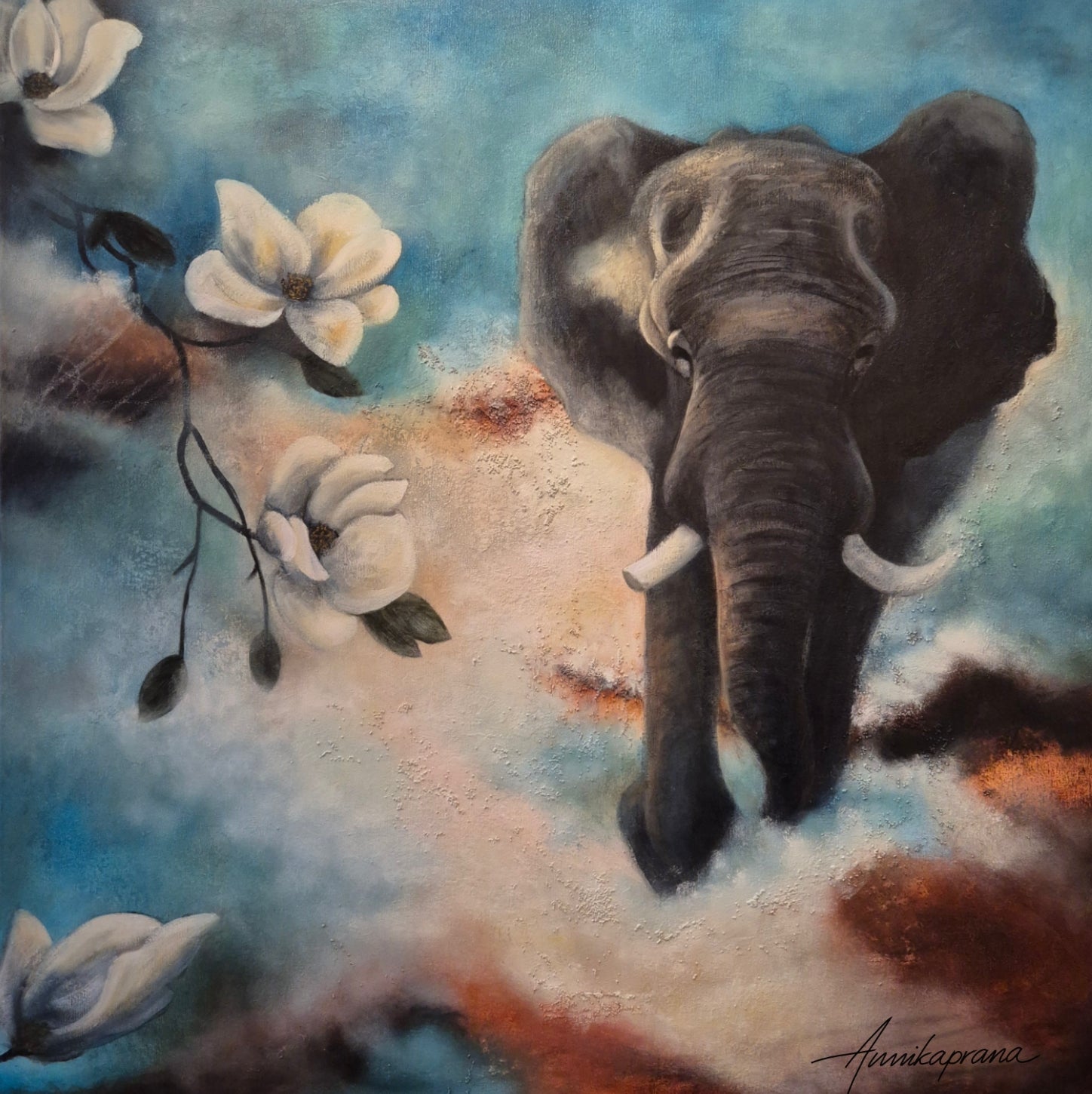 "The Power of Stepping into the Light 2026 — original oil painting 100×100 cm by Swedish artist Annikaprana"