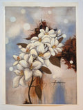 "Snow White Lilies 2025 — original painting by Annikaprana on paper, unframed, showing the full sheet with white border"