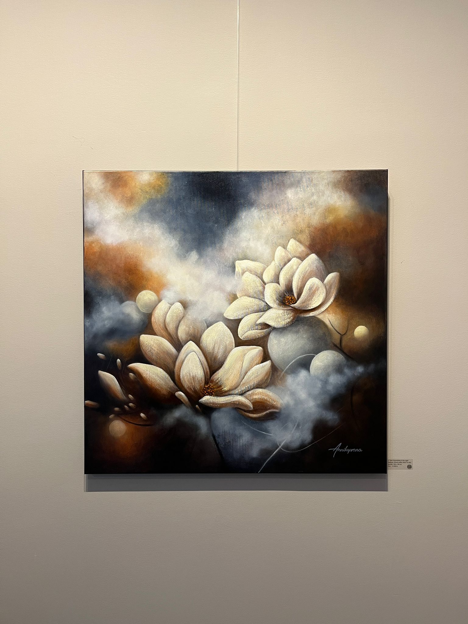 "Flourishing in the Light 2026 — original oil painting 100×100 cm by Swedish artist Annikaprana"