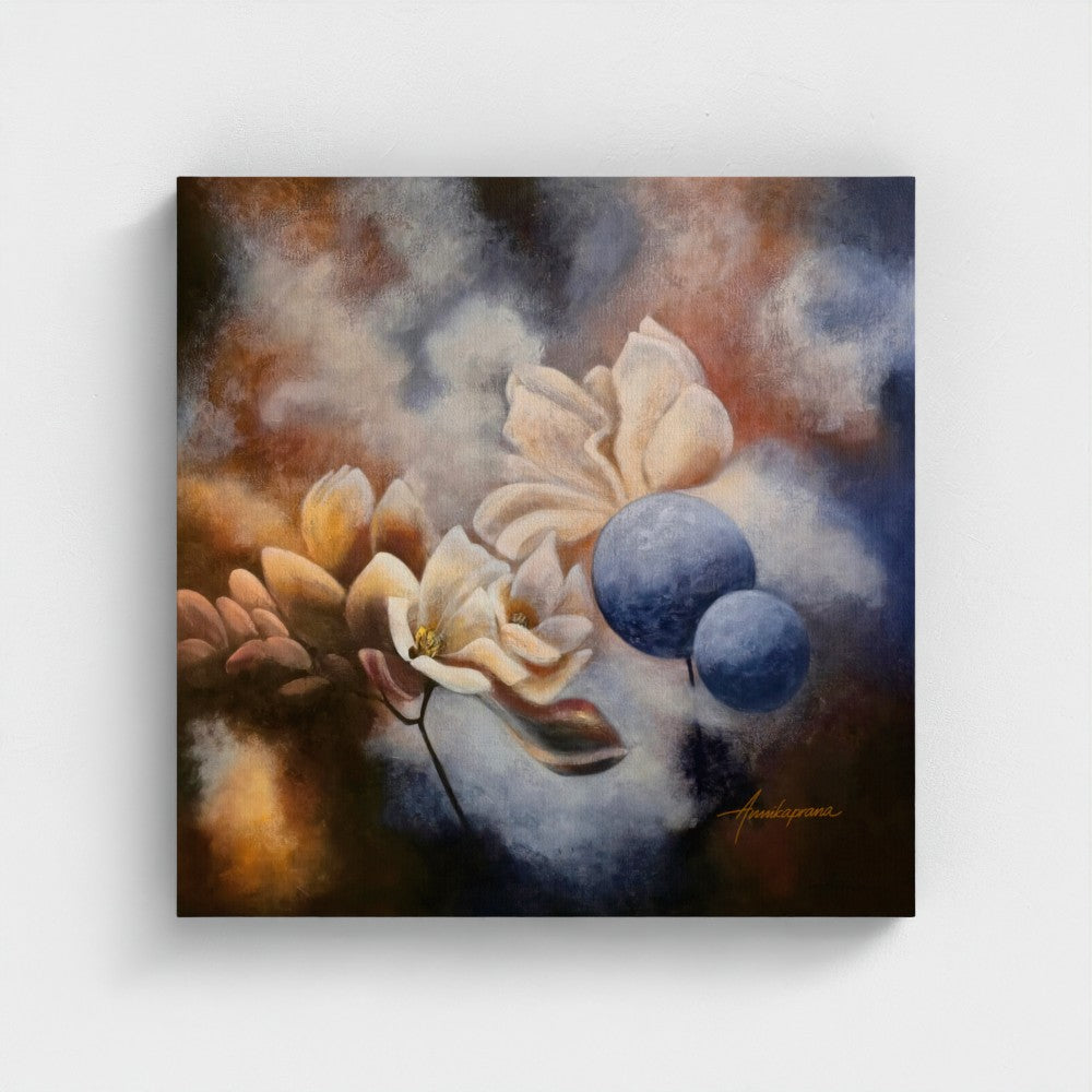 "Finding the Light 2026 — fine art canvas print with black 4 cm border by Swedish artist Annikaprana"
