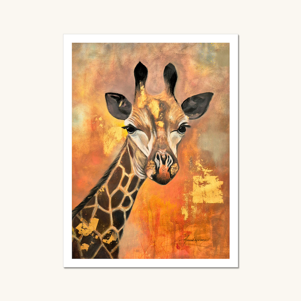 "Enjoying the Golden Glow Sunlight" — fine art giclée print with white border on Hahnemühle German Etching paper, by Swedish artist Annikaprana.